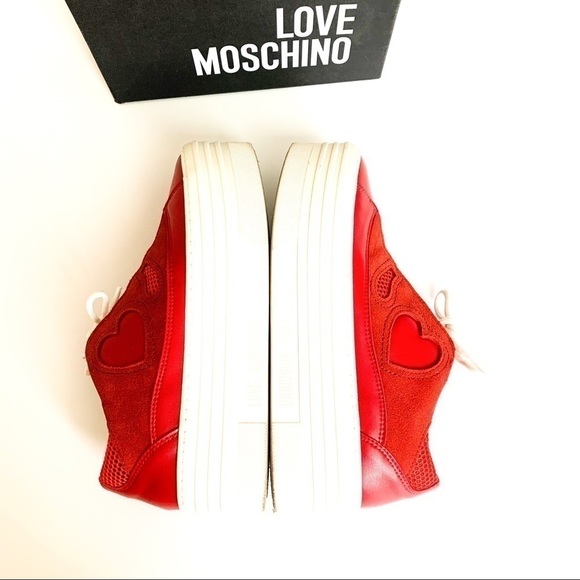 LOVE Moschino Red Suede & Leather Sneakers 38 - Picture 4 of 9